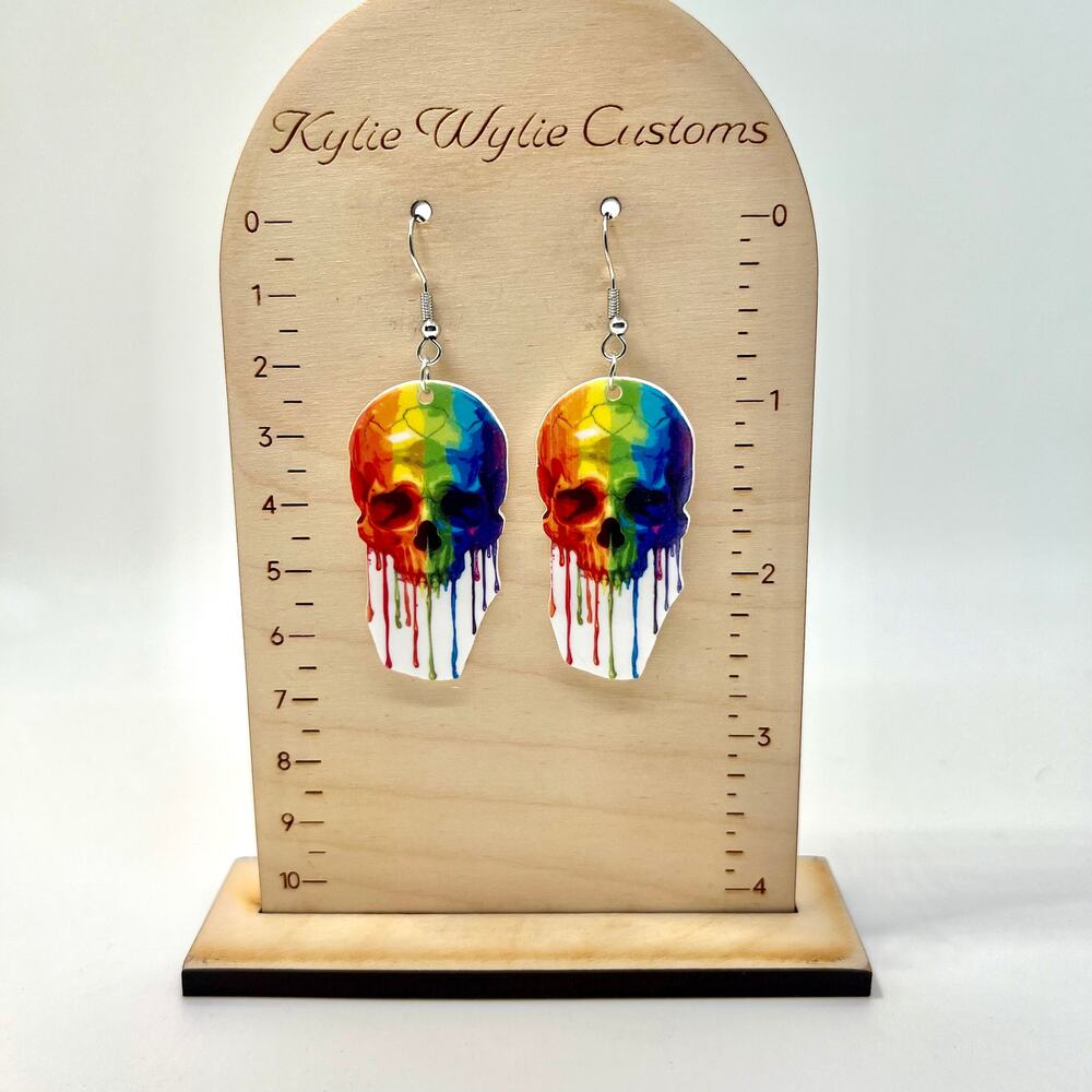 Rainbow Skull Earrings - Halloween Earrings - Goth Accessories - Pride Earrings - Picture 8 of 8